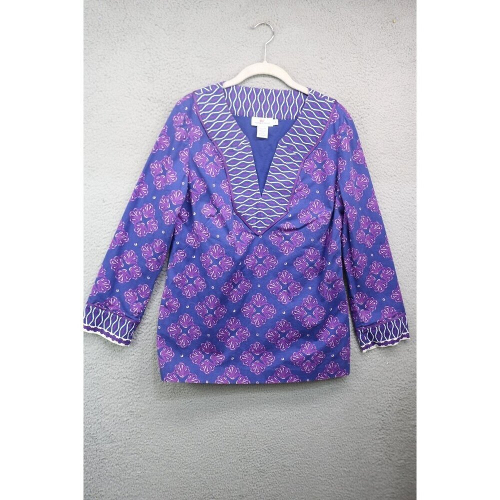 Vineyard Vines Long Sleeve Purple Tunic-Size 8-Side Zip-Lined-Hippie